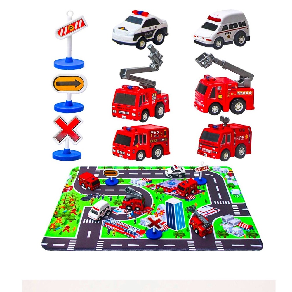 Playmat with vehicles.